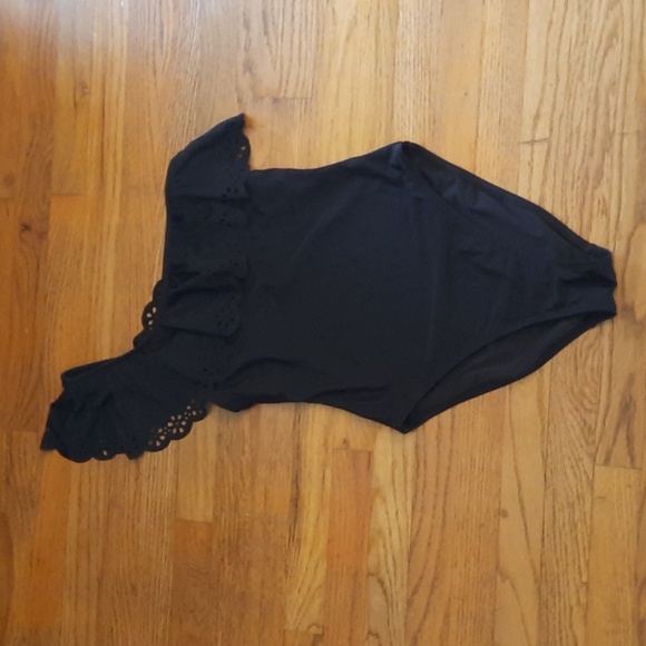 J. Crew Other - J Crew black one shoulder swimsuit scalloped eyelet trim small